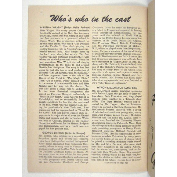 South Pacific Playbill April 1952 Martha Wright George Britton Wolfson Ticket - Picture 7 of 9